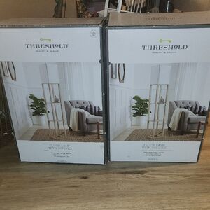 Threshold Natural Wood Floor Lamp with Shelves